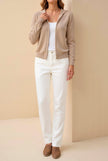 Hooded Zip Sweater Women Cotton Blend Relaxed Fit