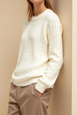 Cable Knit Sweater Women Loose Fit Drop Shoulder Cream