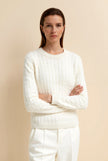 Cable Knit Sweater Women Loose Fit Drop Shoulder Cream
