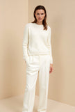 Cable Knit Sweater Women Loose Fit Drop Shoulder Cream
