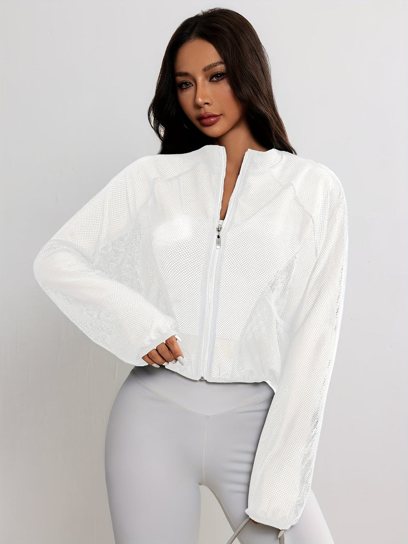 Mesh Jacket Women Cropped Zip Front Lightweight
