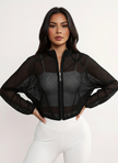 Mesh Jacket Women Cropped Zip Front Lightweight