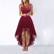 FJØRNA sleeveless high-low midi dress with flowing hem and satin cowl neck, perfect for wedding guests or formal occasions.