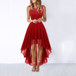FJØRNA sleeveless high-low midi dress with flowing hem, satin fabric, cowl neck, ideal for wedding guests.