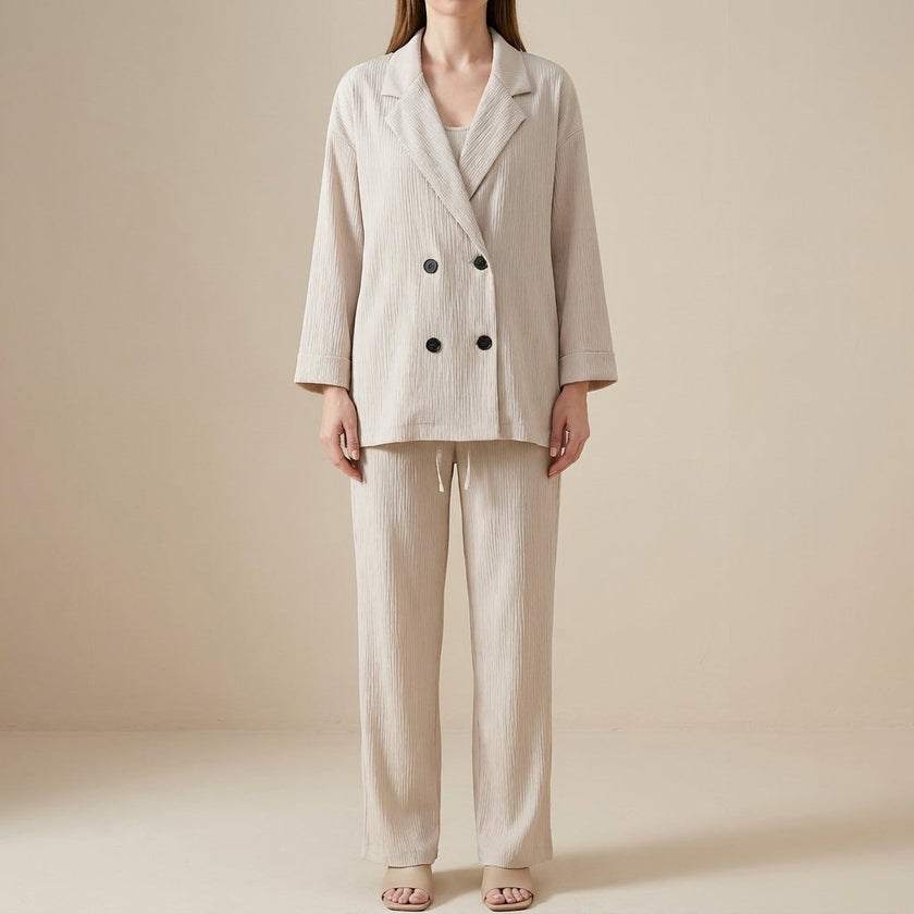 Apricot women's lightweight blazer with drawstring waist from FJØRNA, featuring a stylish tailored fit and casual design.