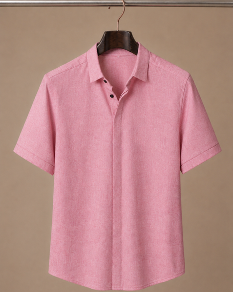 Men's short sleeve linen cotton shirt by FJØRNA, smart casual style with a relaxed fit and breathable fabric.