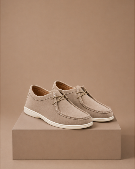 Men's FJØRNA suede moc-toe lace-up shoes, casual everyday footwear, shown in a stylish side view.