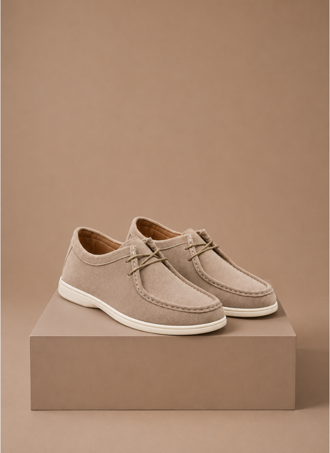 Men's FJØRNA suede moc-toe lace-up shoes, casual everyday footwear, shown in a stylish side view.