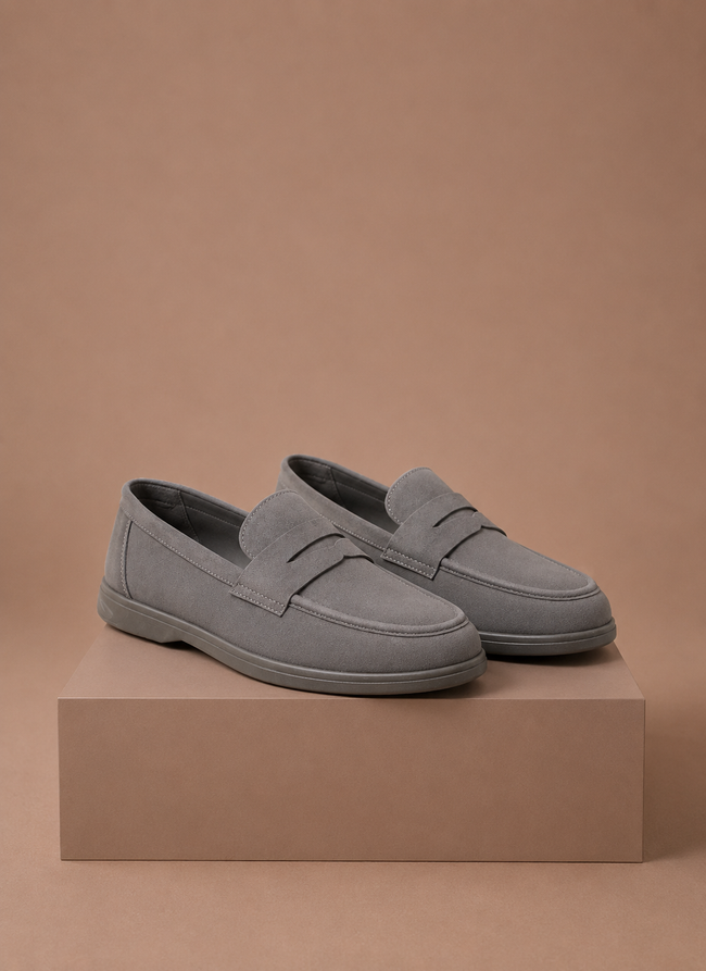 FJØRNA men's summer slip-on loafers in tan leather, casual smart shoes with a sleek design and comfortable fit.