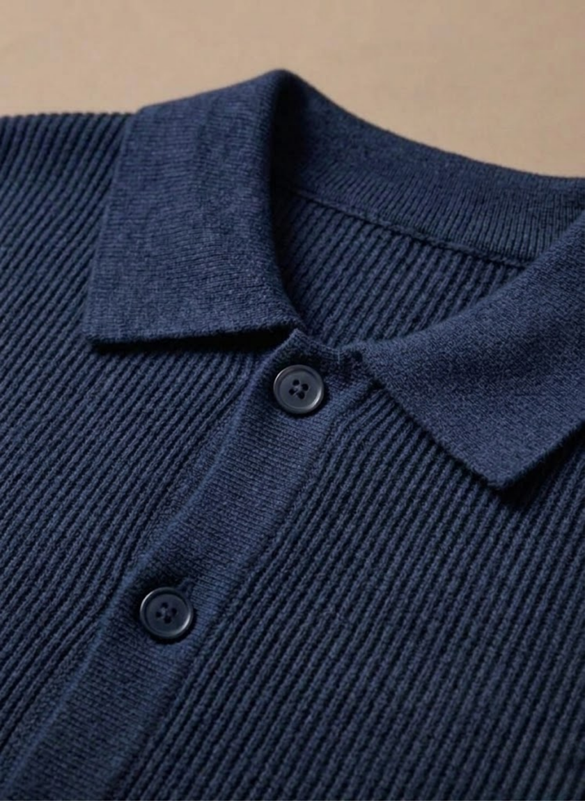 Men's breathable knit cardigan sweater by FJØRNA, smart casual layer with a cozy, textured knit design.