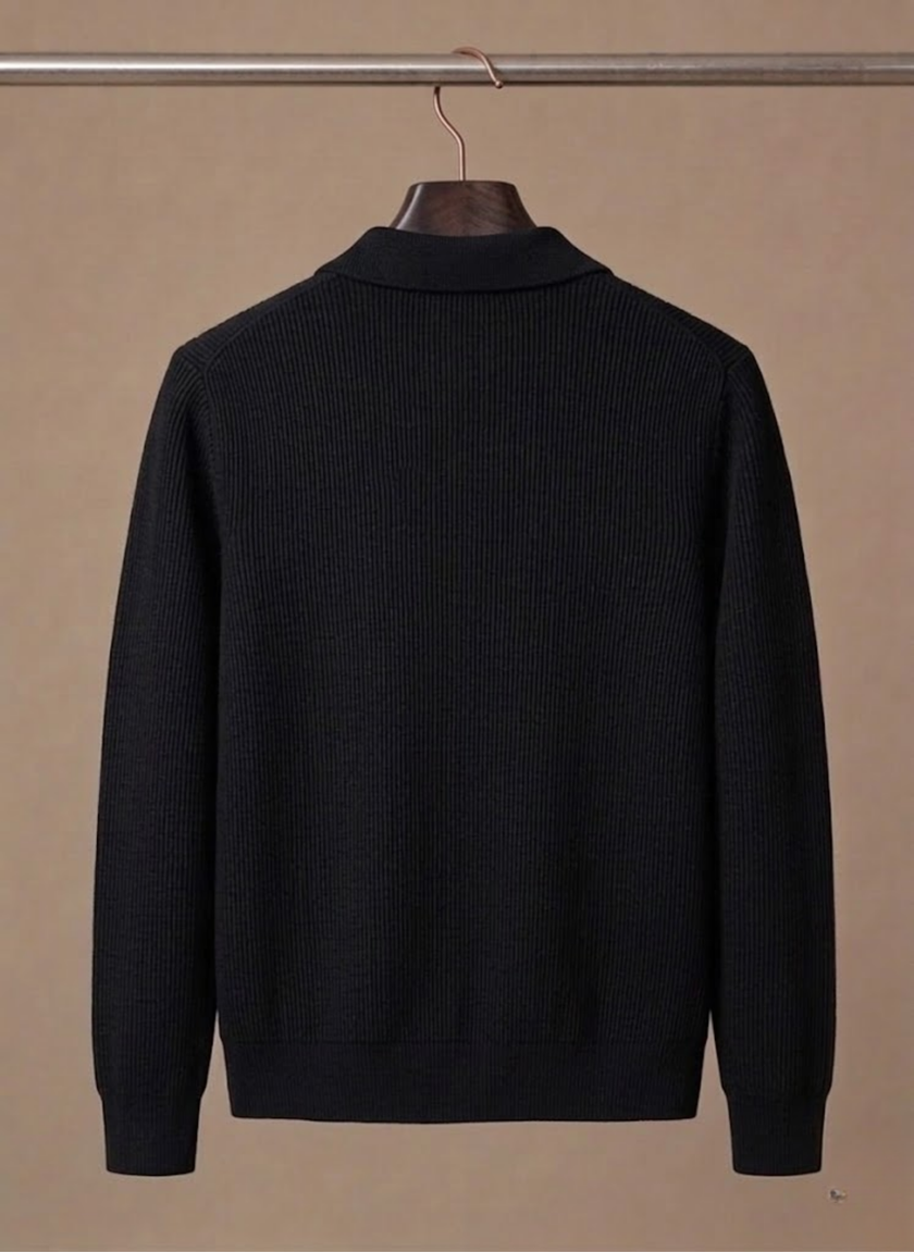 Men's breathable knit cardigan sweater by FJØRNA, smart casual layer, featuring a soft knit fabric and classic design.