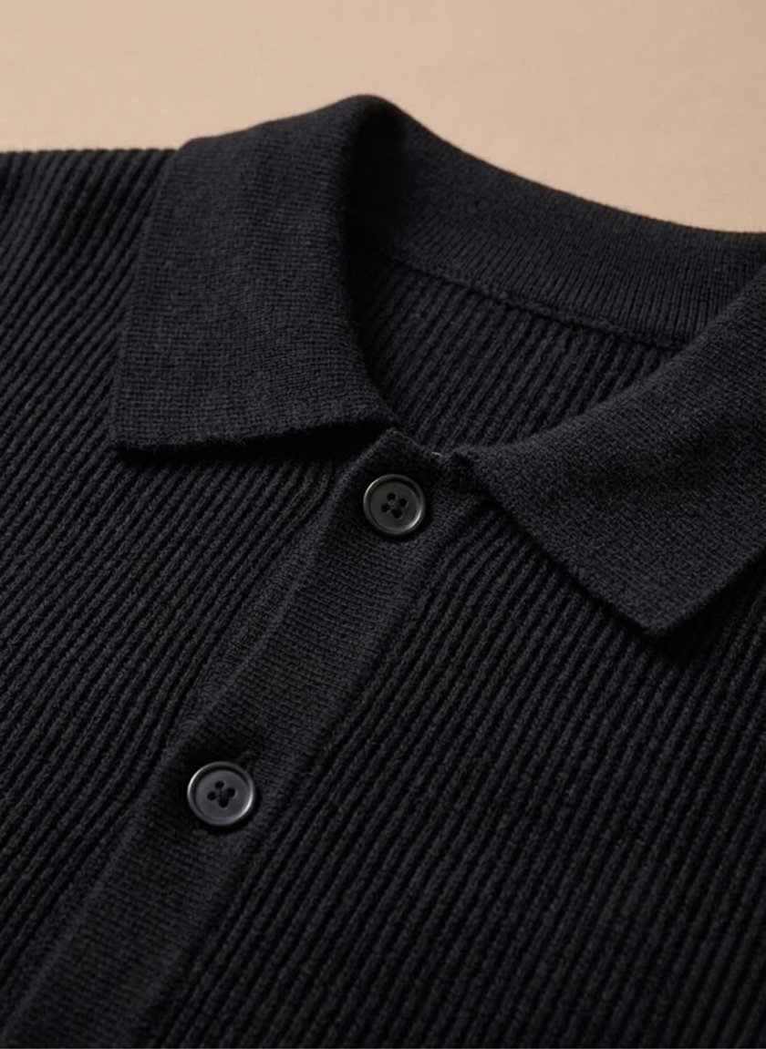 Men's breathable knit cardigan sweater by FJØRNA, smart casual layer with a relaxed fit and textured knit pattern.