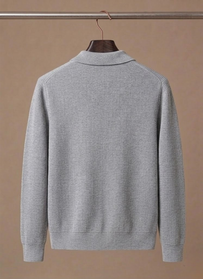 Men's breathable knit cardigan sweater by FJØRNA, showcasing a smart casual layered look in a soft, textured knit fabric.