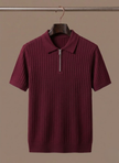 Men's striped knit polo shirt by FJØRNA, breathable short sleeve polo with summer-style design and classic fit.