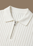 Men's FJØRNA striped knit polo shirt with short sleeves, breathable summer men's polo shirt featuring a classic striped pattern.
