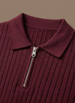Men's striped knit polo shirt by FJØRNA, breathable short sleeve polo with a classic striped pattern for summer wear.