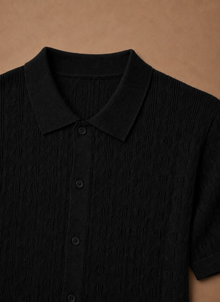 Men's textured polo shirt by FJØRNA, breathable short-sleeve polo shirt with a smart casual style and premium fabric.