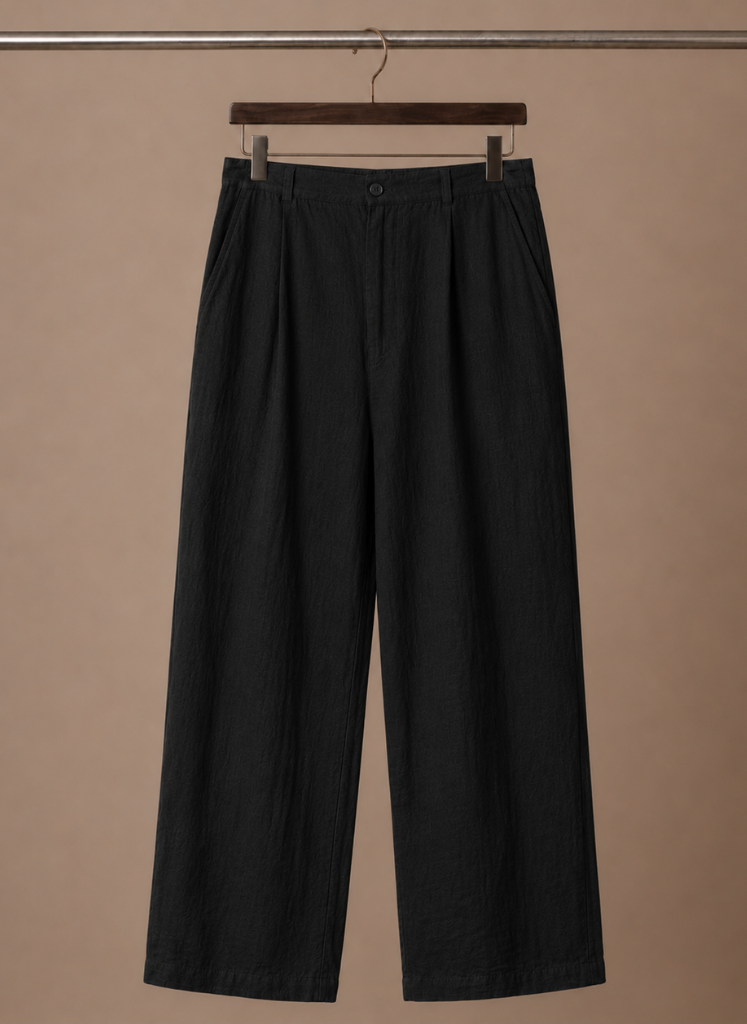 Men's relaxed fit linen cotton summer trousers by FJØRNA, shown in light fabric perfect for warm weather wear.