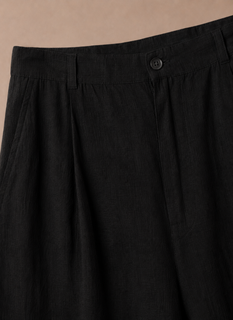 Men's relaxed fit linen cotton summer trousers by FJØRNA, light breathable fabric, shown in a natural beige color.