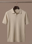 Men's ribbed knit polo shirt by FJØRNA, lightweight summer casual men's polo with short sleeves and ribbed texture.