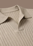 Men's ribbed knit polo shirt from FJØRNA, lightweight summer casual polo, featuring a classic collar and textured ribbed fabric.