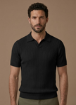 Men's ribbed knit polo shirt by FJØRNA, lightweight summer casual polo with a classic fit and ribbed texture.