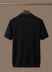 Men's ribbed knit polo shirt by FJØRNA, lightweight summer casual polo with a classic fit and ribbed texture.