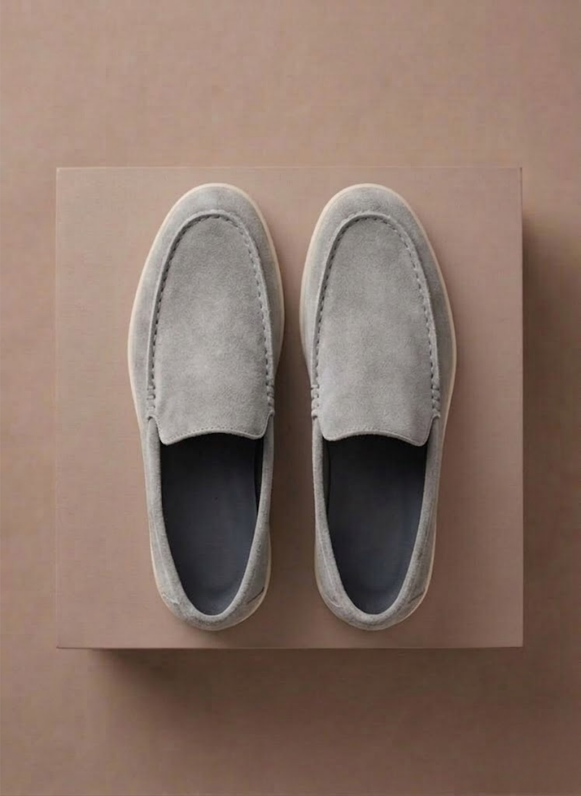 FJØRNA men's slip-on loafers, lightweight and breathable casual shoes with comfortable walking design, shown in dark brown.