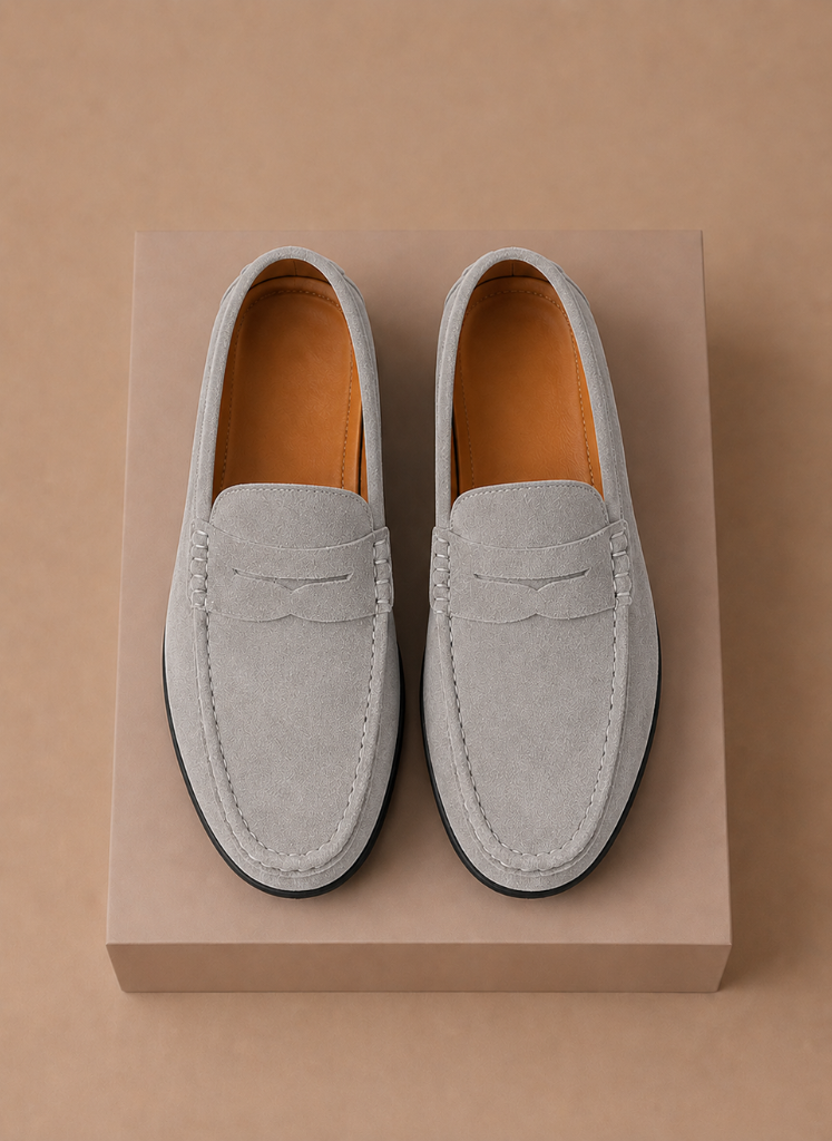Men's FJØRNA suede driving loafers, soft and comfortable slip-on shoes with classic design and stylish finish.