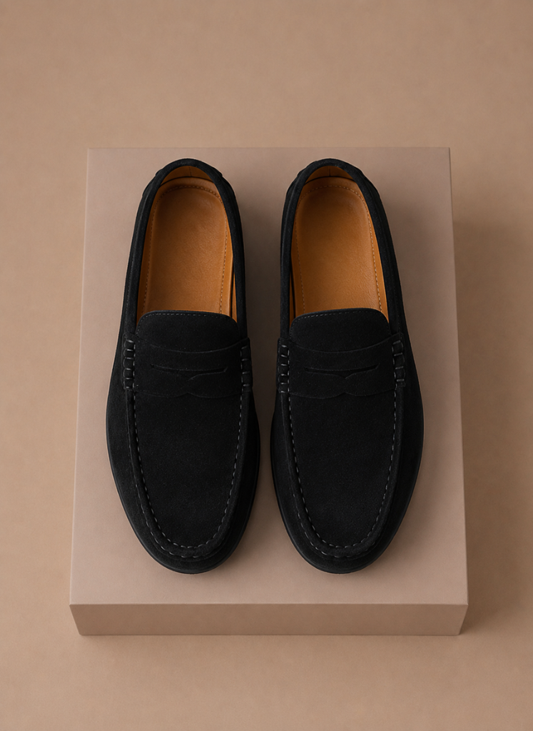 FJØRNA men's suede driving loafers, soft and comfortable slip-on shoes with a sleek design, perfect for casual and driving wear.