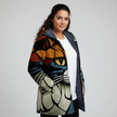 Hooded Jacket Women Cat Print Longline Zip Front