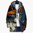 Hooded Jacket Women Cat Print Longline Zip Front