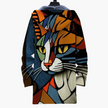 Hooded Jacket Women Cat Print Longline Zip Front