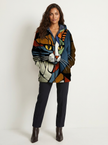 Hooded Jacket Women Cat Print Longline Zip Front