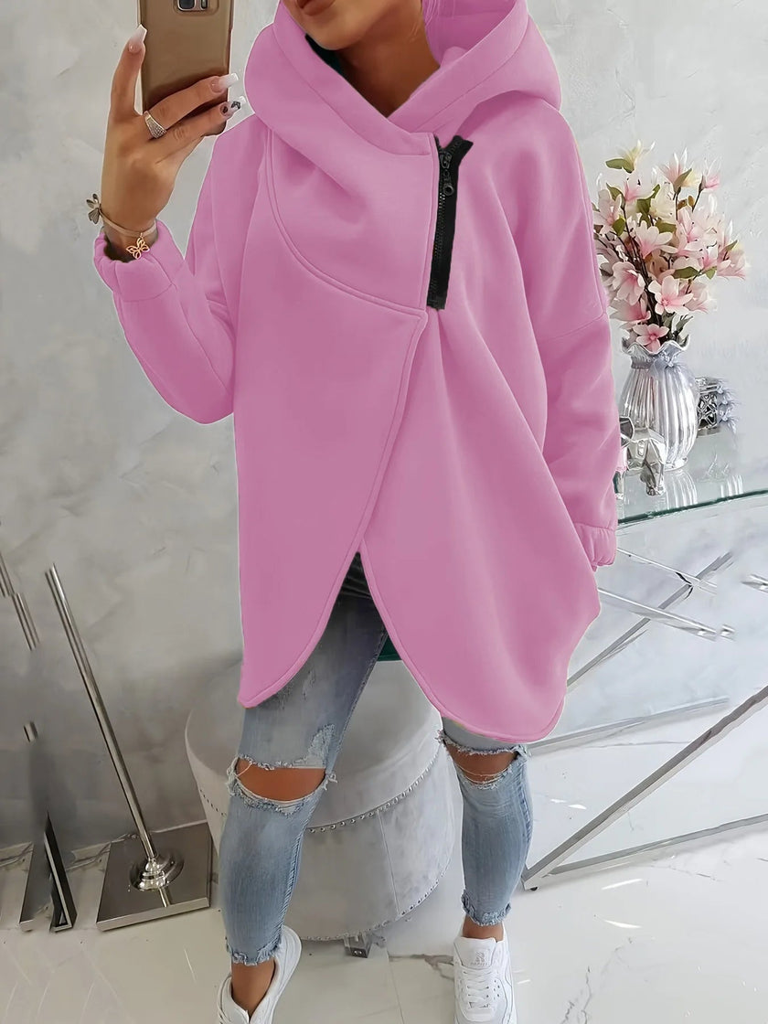 Hoodie Women Asymmetric Soft Fleece Relaxed Fit
