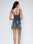 FJØRNA sequin strapless mini dress with high slit, V-neckline, flowing fit, sparkling accents, perfect for evening wear