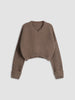Knit Sweater Women Cropped V-Neck Relaxed Fit Long Sleeve