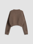 Knit Sweater Women Cropped V-Neck Relaxed Fit Long Sleeve