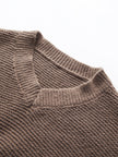 Knit Sweater Women Cropped V-Neck Relaxed Fit Long Sleeve