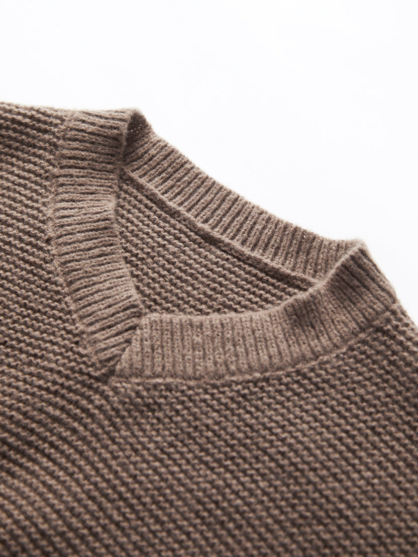 Knit Sweater Women Cropped V-Neck Relaxed Fit Long Sleeve