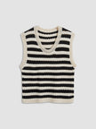 Crochet Knit Vest Top Women Striped V-Neck Black