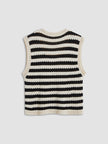 Crochet Knit Vest Top Women Striped V-Neck Black