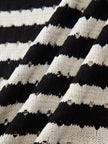 Crochet Knit Vest Top Women Striped V-Neck Black