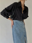Button-Up Shirt Women Oversized Long Sleeve Collared