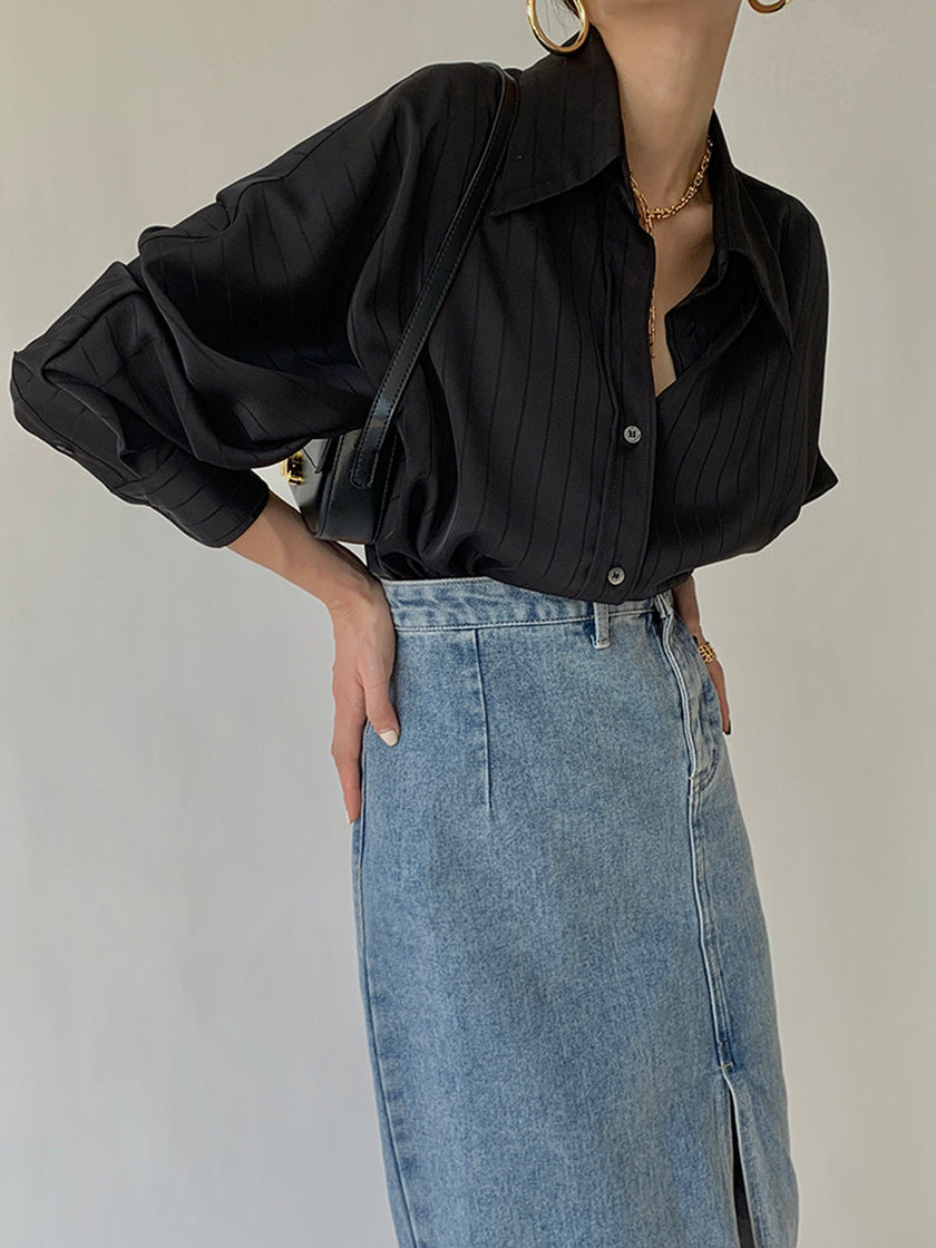 Button-Up Shirt Women Oversized Long Sleeve Collared