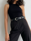 Ribbed Tank Top Women Crew Neck Cropped Slim Fit