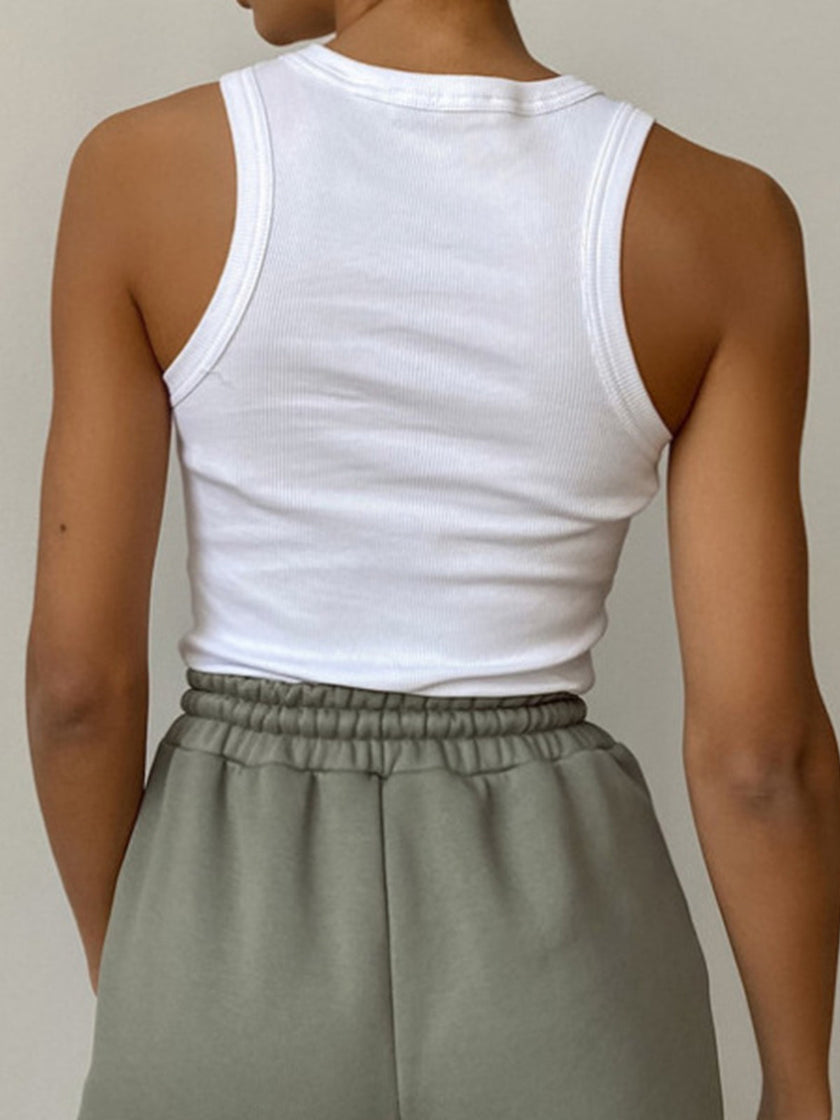 Ribbed Tank Top Women Crew Neck Cropped Slim Fit
