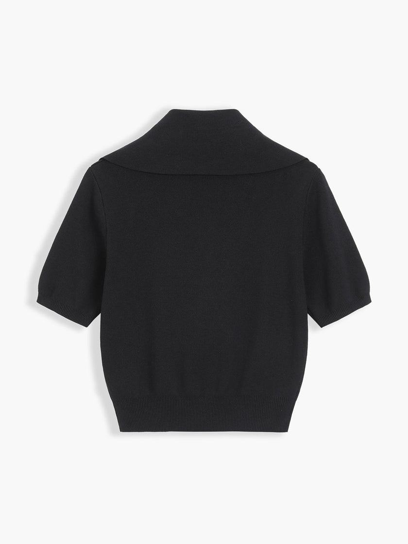Knit Crop Top Women V-Neck Slim Fit Short Sleeve