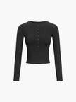 Ribbed Knit Crop Top Women Crew Neck Long Sleeve