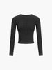 Ribbed Knit Crop Top Women Crew Neck Long Sleeve
